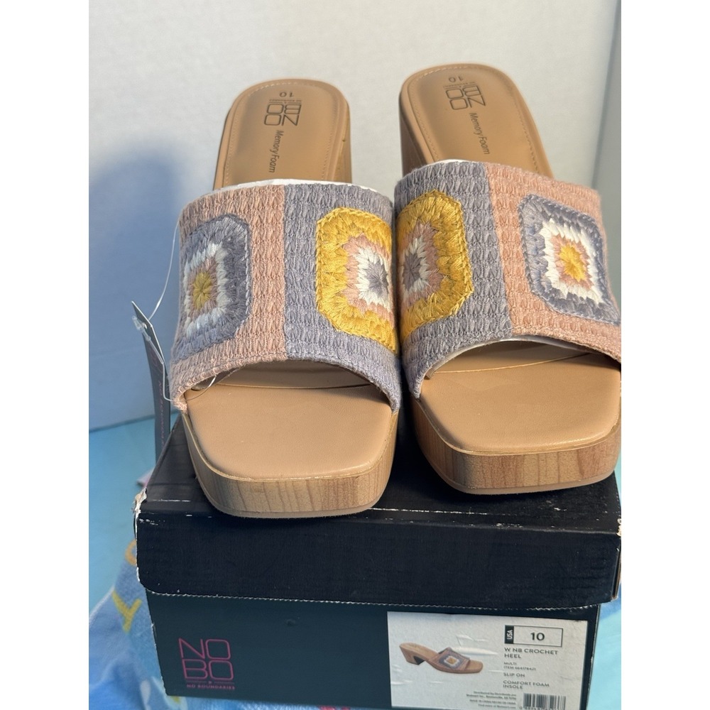 No Boundaries Boho Crochet Multi-Sizes Slip-Ons‎ Sandals Memory Foam NIB